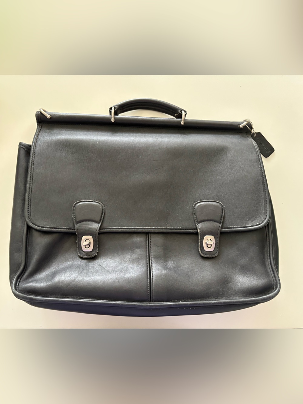 VTG COACH Pilot Briefcase Rentals/ Laptop/ Computer Bag Black Leather-No Strap